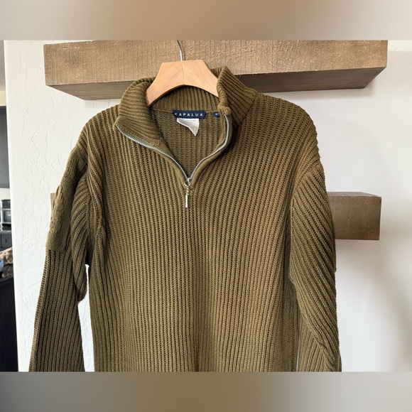 Kapalua|Olive thick knit ribbed sweater,quarter zip•••boho style,size medium - Picture 5 of 11